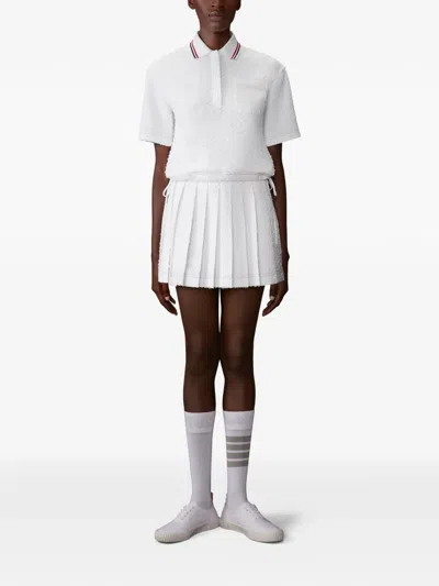 Thom Browne Eyelash Tweed Pleated Skirt In White