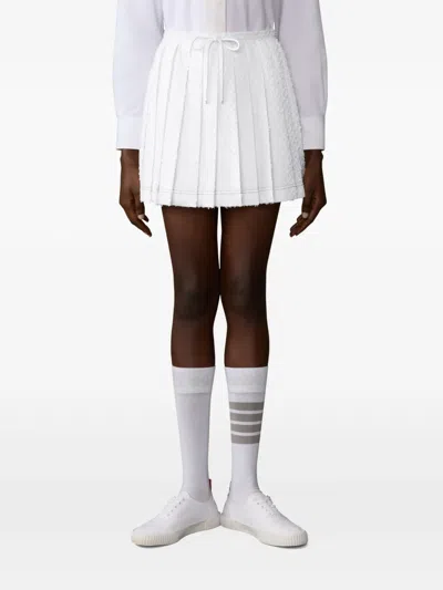 Thom Browne Eyelash Tweed Pleated Skirt In White