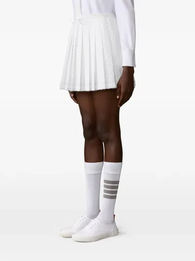 Thom Browne Eyelash Tweed Pleated Skirt In White