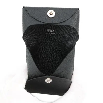 Pre-owned Hermes Bastia Black Epsom Leather Coin Purse/coin Case ()