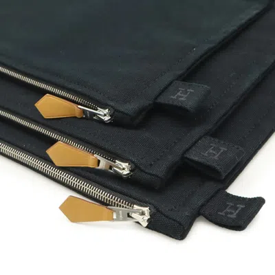 Pre-owned Hermes Black Cotton Canvas Clutch Bag Pouch ()
