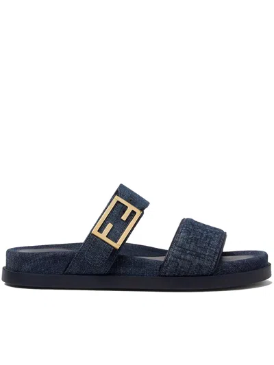 Fendi Double-band Embroidered Slides With Decorative Buckle In Multi