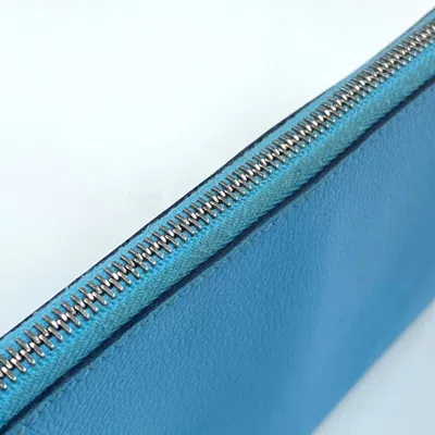 Pre-owned Hermes Blue Leather Pouch Wash Bag ()