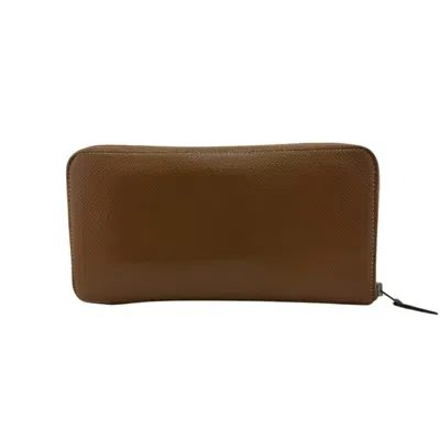 Pre-owned Hermes Brown Camel Leather Long Wallet (bi-fold) ()