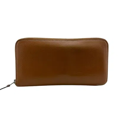 Pre-owned Hermes Brown Camel Leather Long Wallet (bi-fold) ()