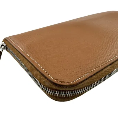 Pre-owned Hermes Brown Camel Leather Long Wallet (bi-fold) ()