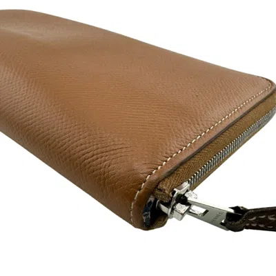 Pre-owned Hermes Brown Camel Leather Long Wallet (bi-fold) ()