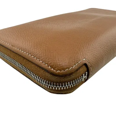 Pre-owned Hermes Brown Camel Leather Long Wallet (bi-fold) ()