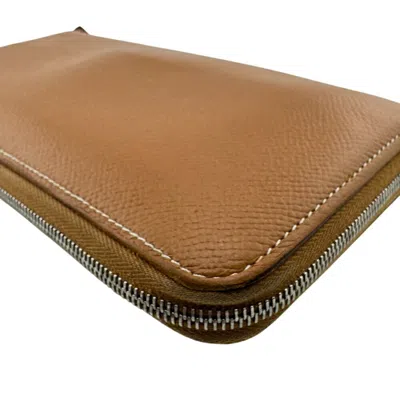 Pre-owned Hermes Brown Camel Leather Long Wallet (bi-fold) ()