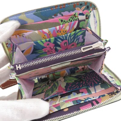 Pre-owned Hermes Cassis Light Green Epsom Leather Silk Coin Purse/coin Case ()