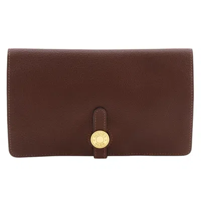 Pre-owned Hermes Dogon Brown Togo Leather Long Wallet (bi-fold) ()