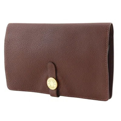 Pre-owned Hermes Dogon Brown Togo Leather Long Wallet (bi-fold) ()