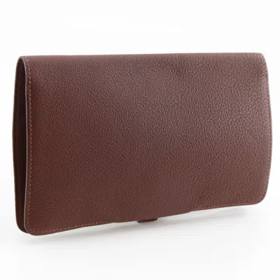 Pre-owned Hermes Dogon Brown Togo Leather Long Wallet (bi-fold) ()