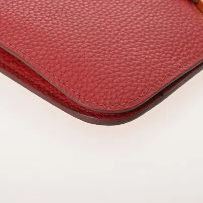 Pre-owned Hermes Dogon Vermilion Togo Leather Long Wallet (bi-fold) () In Red