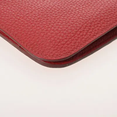 Pre-owned Hermes Dogon Vermilion Togo Leather Long Wallet (bi-fold) () In Red