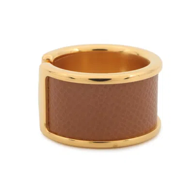 Pre-owned Hermes Gold Epsom Leather Metal Band Ring ()