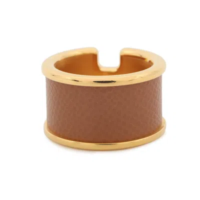 Pre-owned Hermes Gold Epsom Leather Metal Band Ring ()
