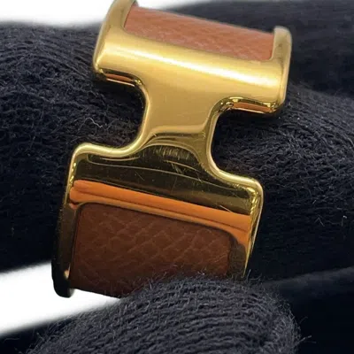 Pre-owned Hermes Gold Epsom Leather Metal Band Ring ()