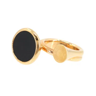 Pre-owned Hermes Gold Noir Swift Leather Band Ring ()