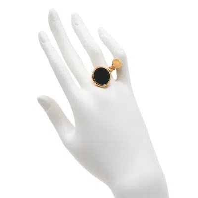 Pre-owned Hermes Gold Noir Swift Leather Band Ring ()