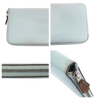 Pre-owned Hermes Light Blue Epsom Leather Silk Long Wallet (bi-fold) ()