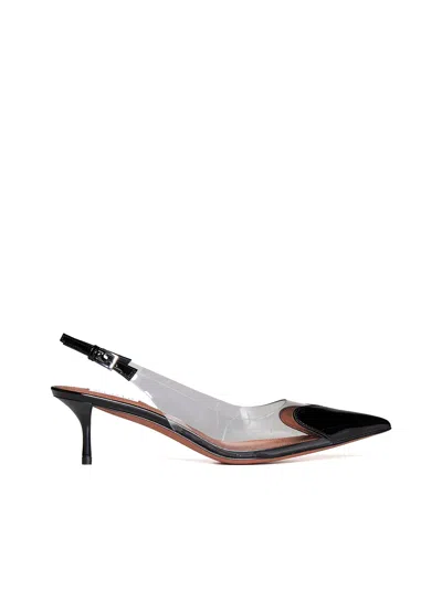 Alaïa Le Coeur Black Patent Leather High Slingback In Animal Print