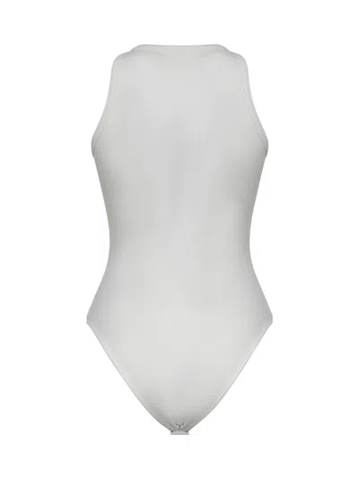 Alaïa Women White Ribbed Knit Tank Bodysuit In Animal Print