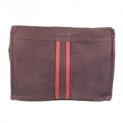 Pre-owned Hermes Red Color Wine Cotton Clutch Bag Pouch ()