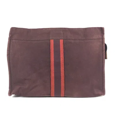 Pre-owned Hermes Red Color Wine Cotton Clutch Bag Pouch ()