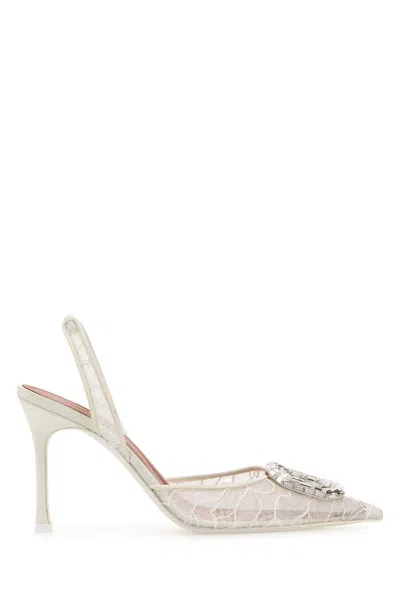 Amina Muaddi Women White Lace Camelia Pumps In White