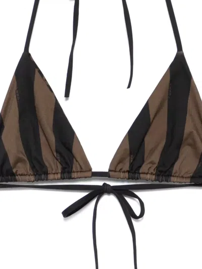 Fendi Triangle Bikini Striped Pattern Beachwear Set In Brown