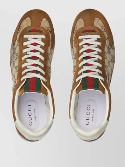 Gucci Shift Suede Sneakers With Gg Supreme Fabric Inserts In Multi