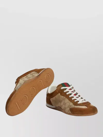 Gucci Shift Suede Sneakers With Gg Supreme Fabric Inserts In Multi