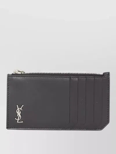 Saint Laurent Cassandre Tiny Fragments Leather Cardholder In Brown