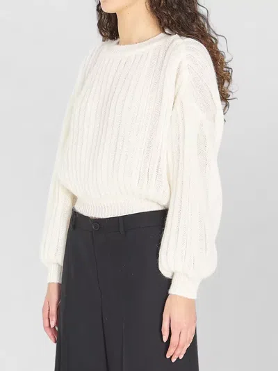 Loewe Mohair Blend Sweater Balloon Sleeves In White