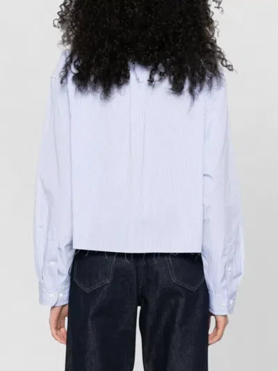 Miu Miu Cropped Cotton Shirt Long Sleeves Stripes In Blue