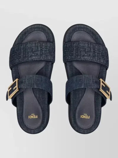 Fendi Double-band Embroidered Slides With Decorative Buckle In Multi