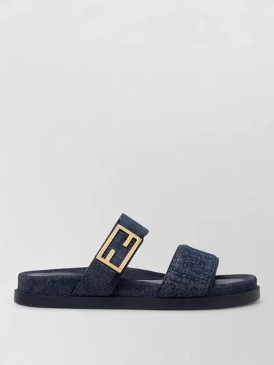 Fendi Double-band Embroidered Slides With Decorative Buckle In Multi