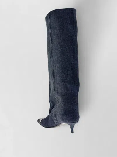 Diesel Venus Denim Boots Kitten Heel Knee Length