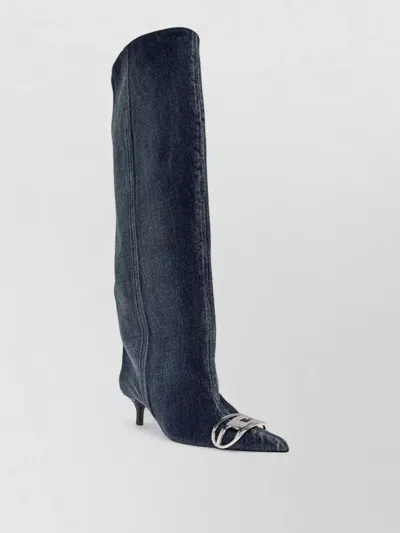 Diesel Venus Denim Boots Kitten Heel Knee Length