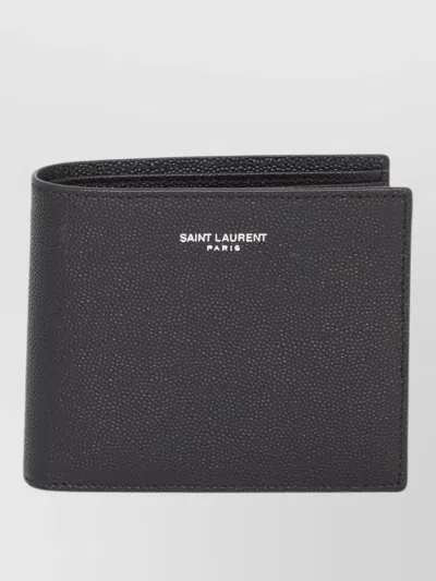 Saint Laurent Horizontal Wallet Bi Fold Texturized Calfskin In Black