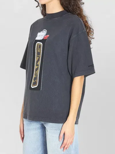 Alexander Wang Rhinestone Lighter Graphic Cotton T Shirt In Gray