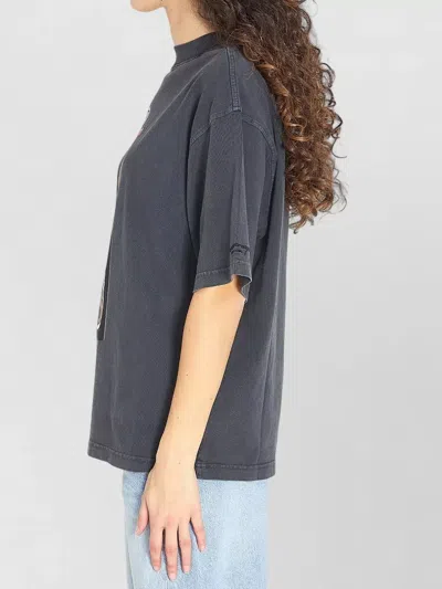 Alexander Wang Rhinestone Lighter Graphic Cotton T Shirt In Gray