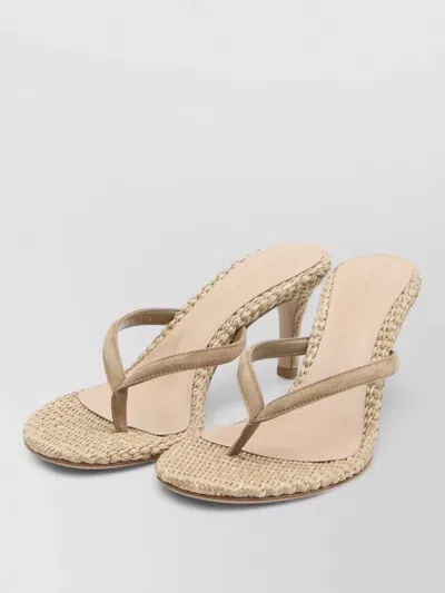 Gianvito Rossi Calypso Suede Raffia Thong Sandals Stiletto In Neutral