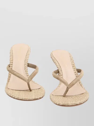 Gianvito Rossi Calypso Suede Raffia Thong Sandals Stiletto In Neutral