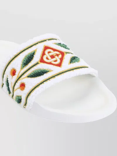 Casablanca Terry Slider Sandals Embroidered Strap Flat