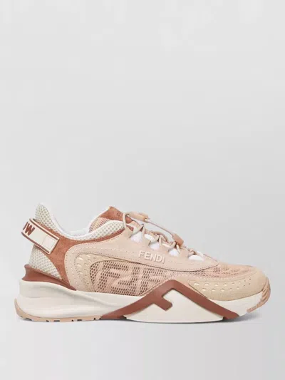 Fendi Mesh Flow Sneakers Perforated Design Pull Tab In Neutral