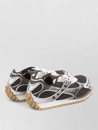 Bottega Veneta Men Fondant And Silver Technical Fabric And Mesh Orbit Sneakers In Brown