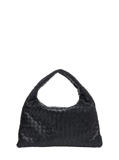 Bottega Veneta Women Hop Leather Shoulder Bag With Intrecciato Motif In Black