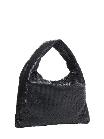 Bottega Veneta Women Hop Leather Shoulder Bag With Intrecciato Motif In Black